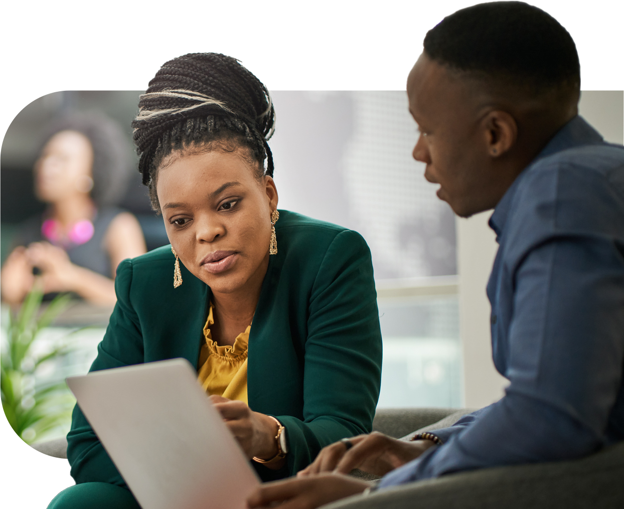 African Business people Brainstorming In Office Lobby